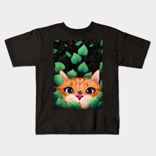 Cat in the leaves Kids T-Shirt by kodamorkovkart